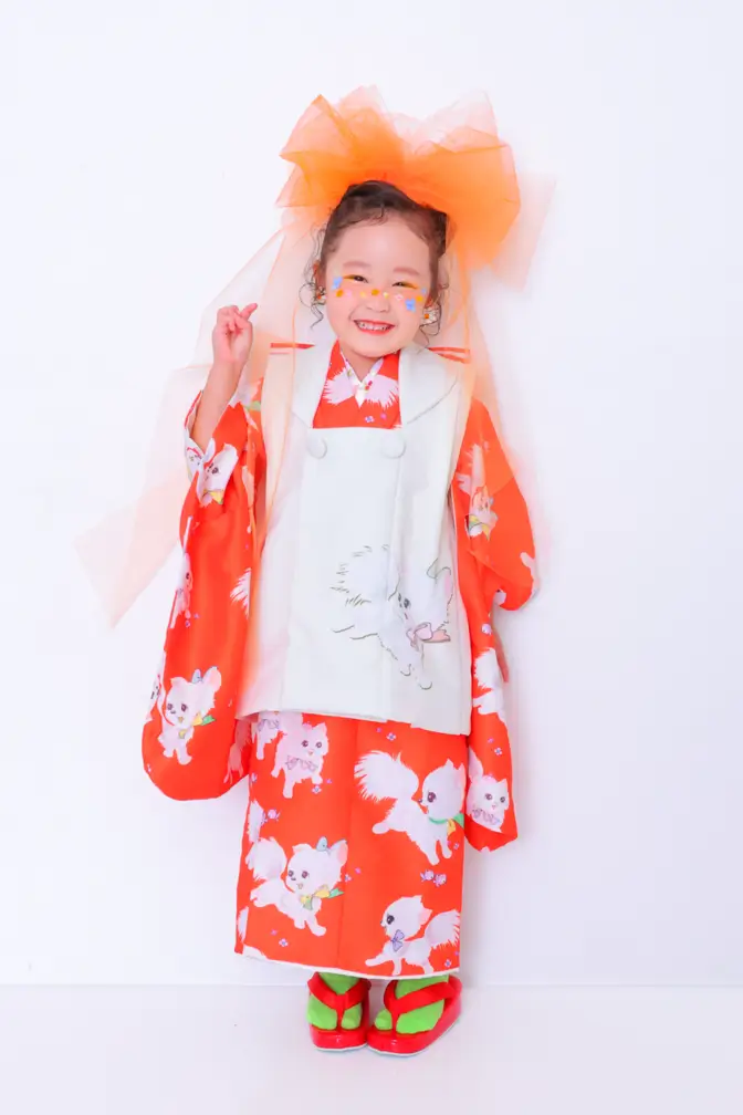 歳アンティーク調チワワ柄いちは着物