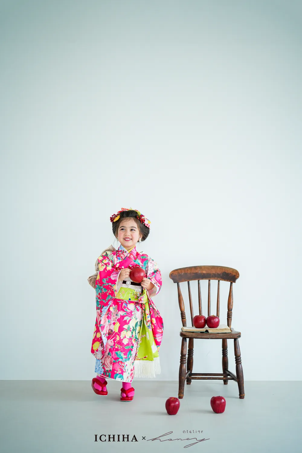 ３歳レトロバンビ被布柄と洋花着物