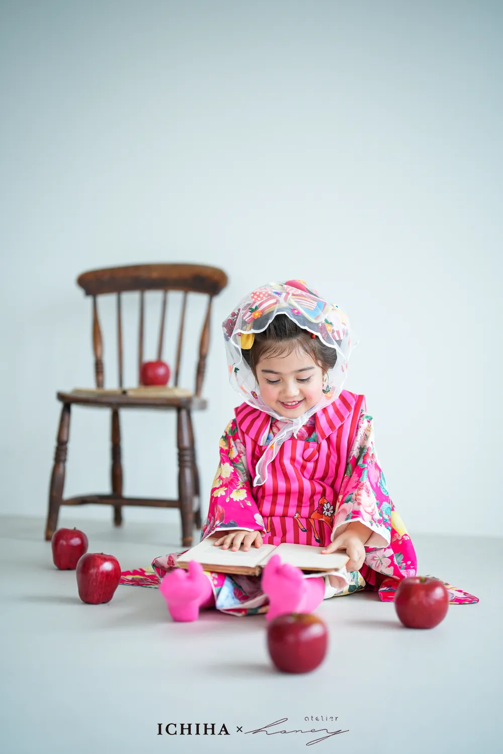 ３歳レトロバンビ被布柄と洋花着物