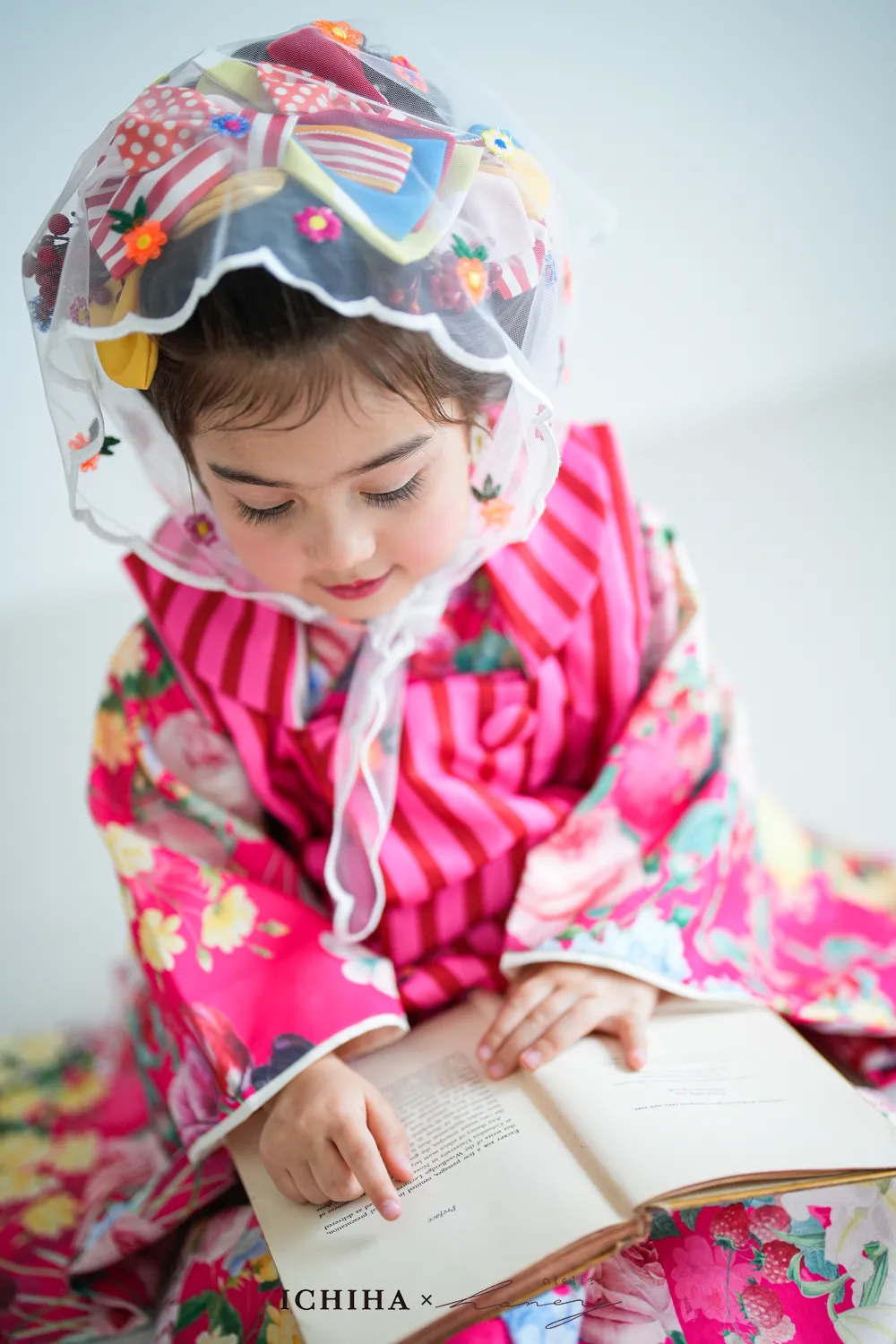 【専用】七五三 3歳 アンティーク ピンク 正絹 着物 被布 帯 セット T3-002A 三歳祝着 アンティーク ピンク小梅柄 赤被布 - 円居の