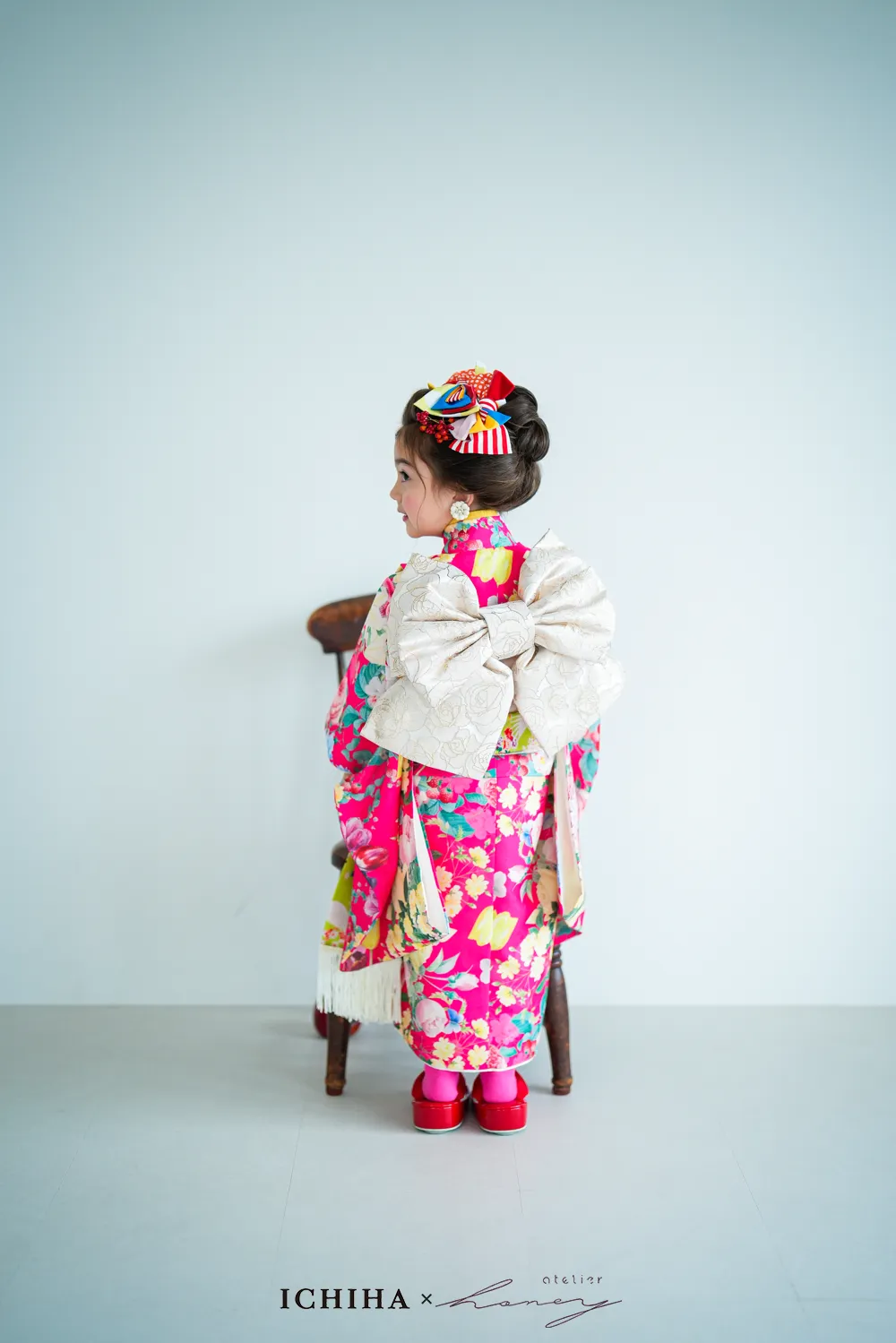 ３歳レトロバンビ被布柄と洋花着物