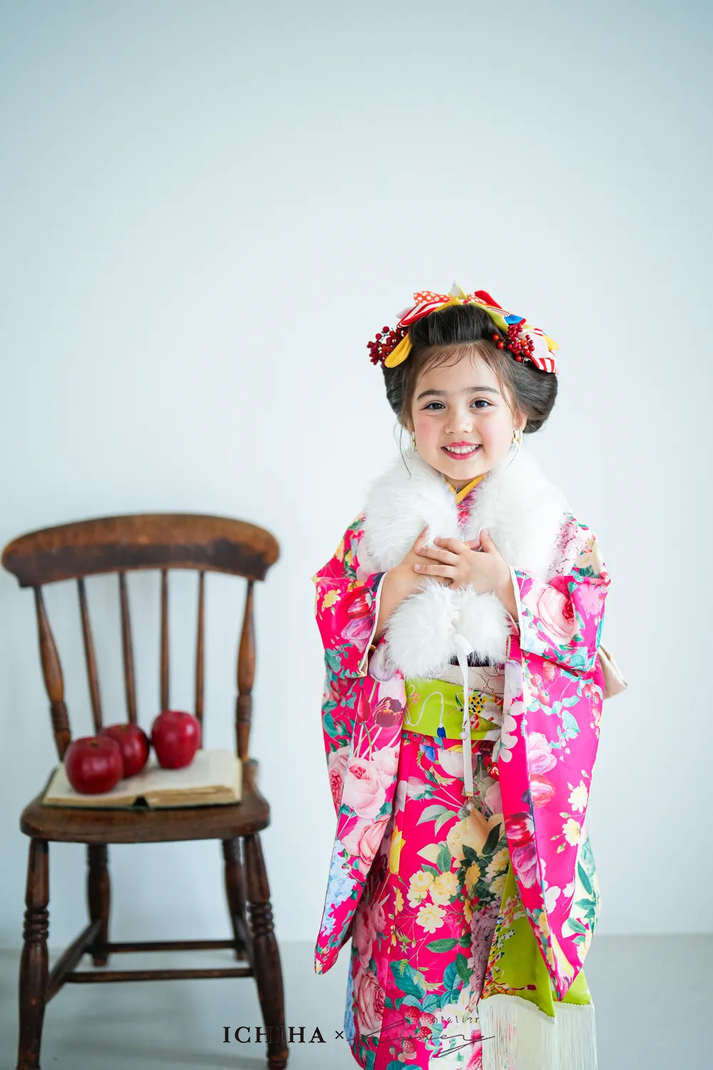 ３歳レトロバンビ被布柄と洋花着物