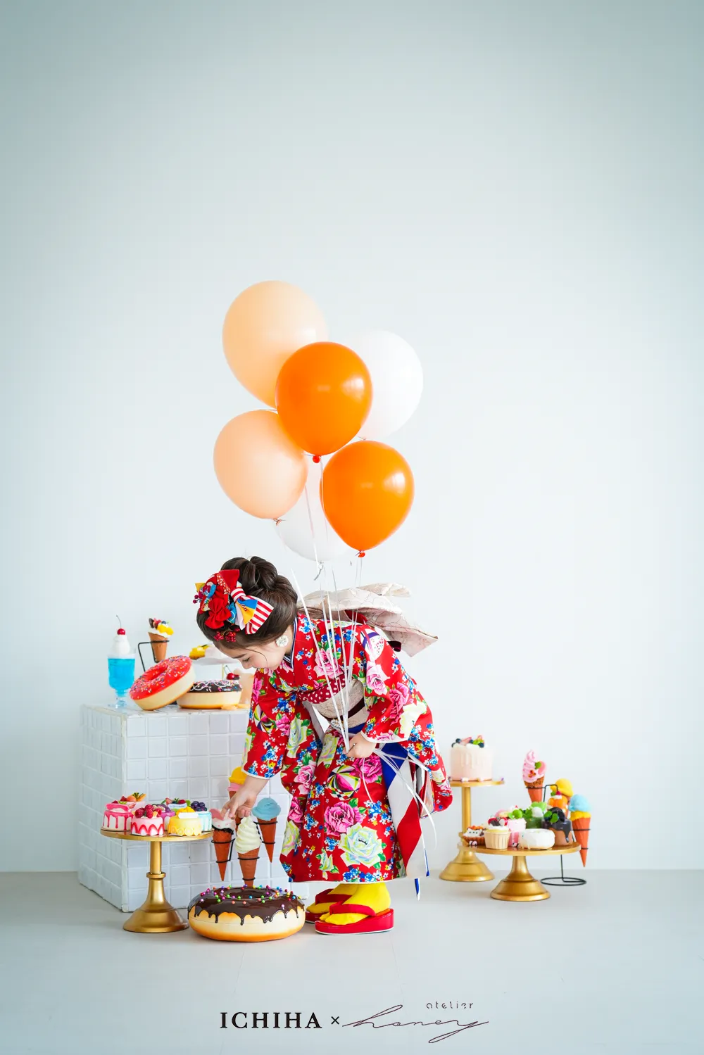 ３歳レトロバンビ被布柄と洋花着物