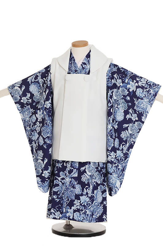 女の子 七五三 宜しく 3歳 被布 着物 フルセット 梅 青 水色 D10 