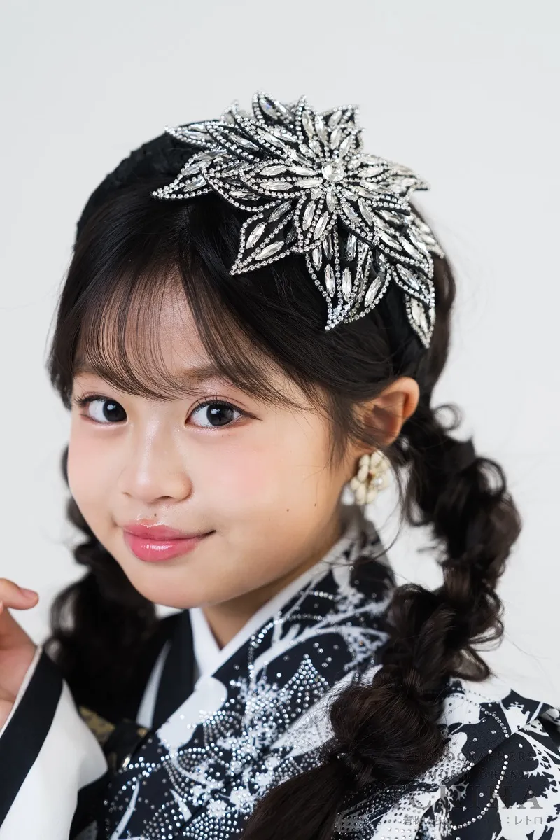 七五三着物レンタル7歳女の子 ブラック ラインストーン着物