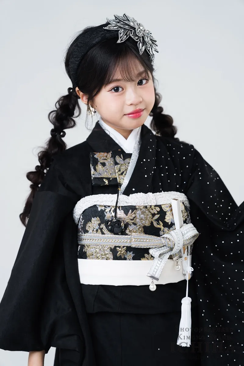 7歳女の子 ジュエルベロア ブラック ラインストーン着物