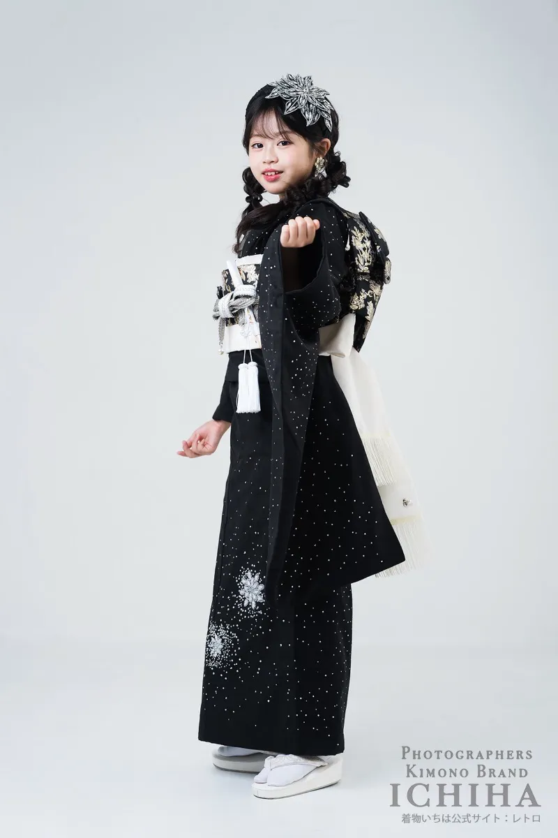 七五三着物レンタル7歳女の子 ジュエルベロア ブラック ラインストーン着物