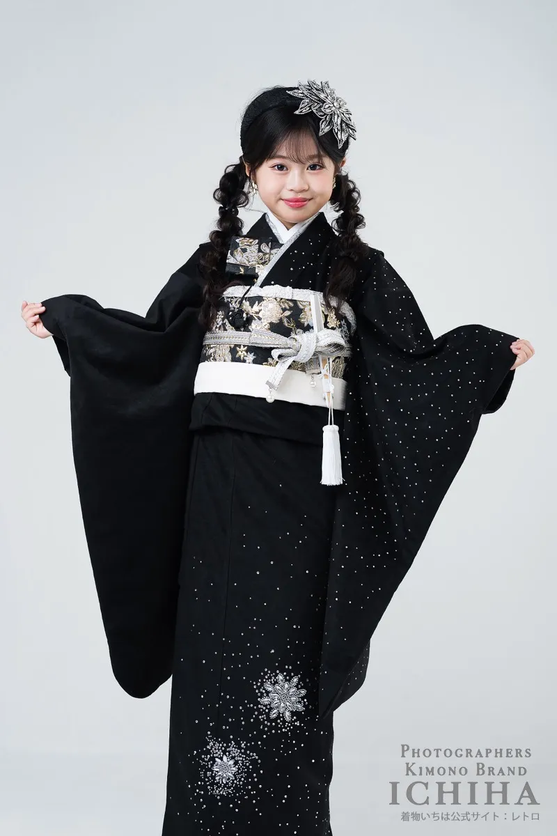7歳女の子 ジュエルベロア ブラック ラインストーン着物