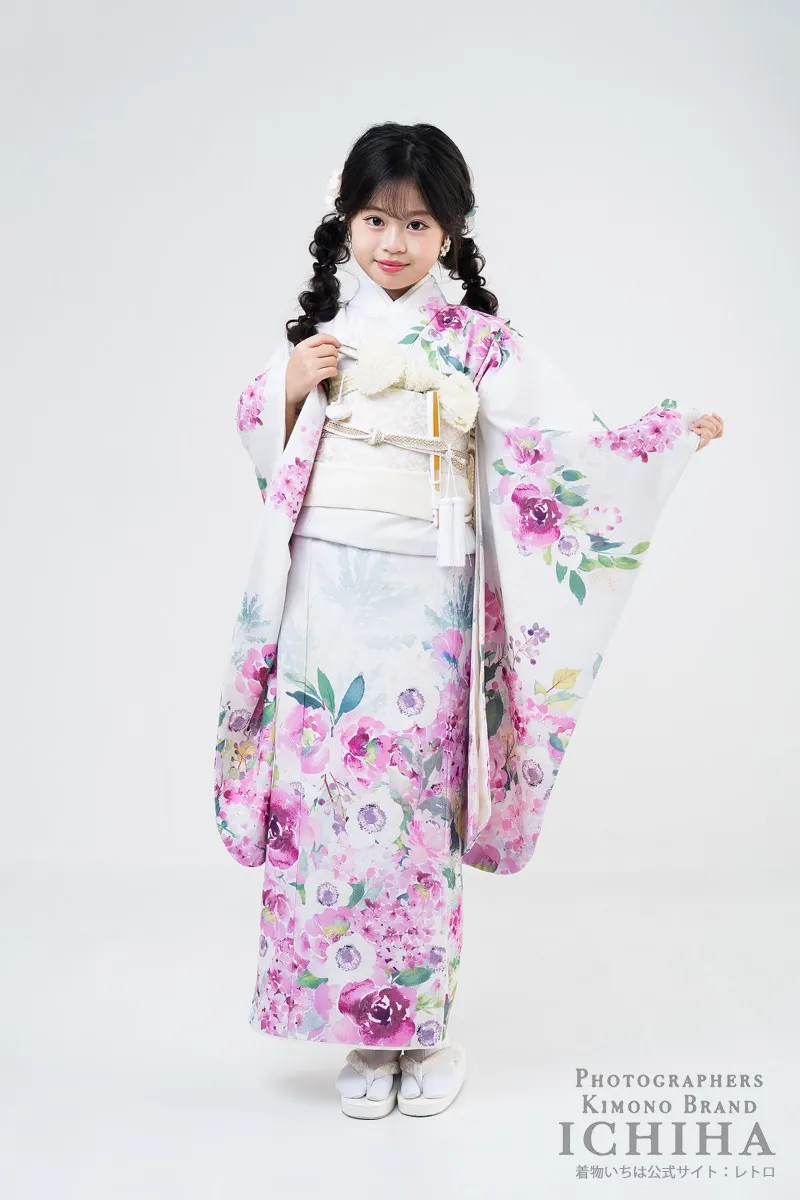 七五三 7歳女の子 水彩アネモネ アイボリー 正面
