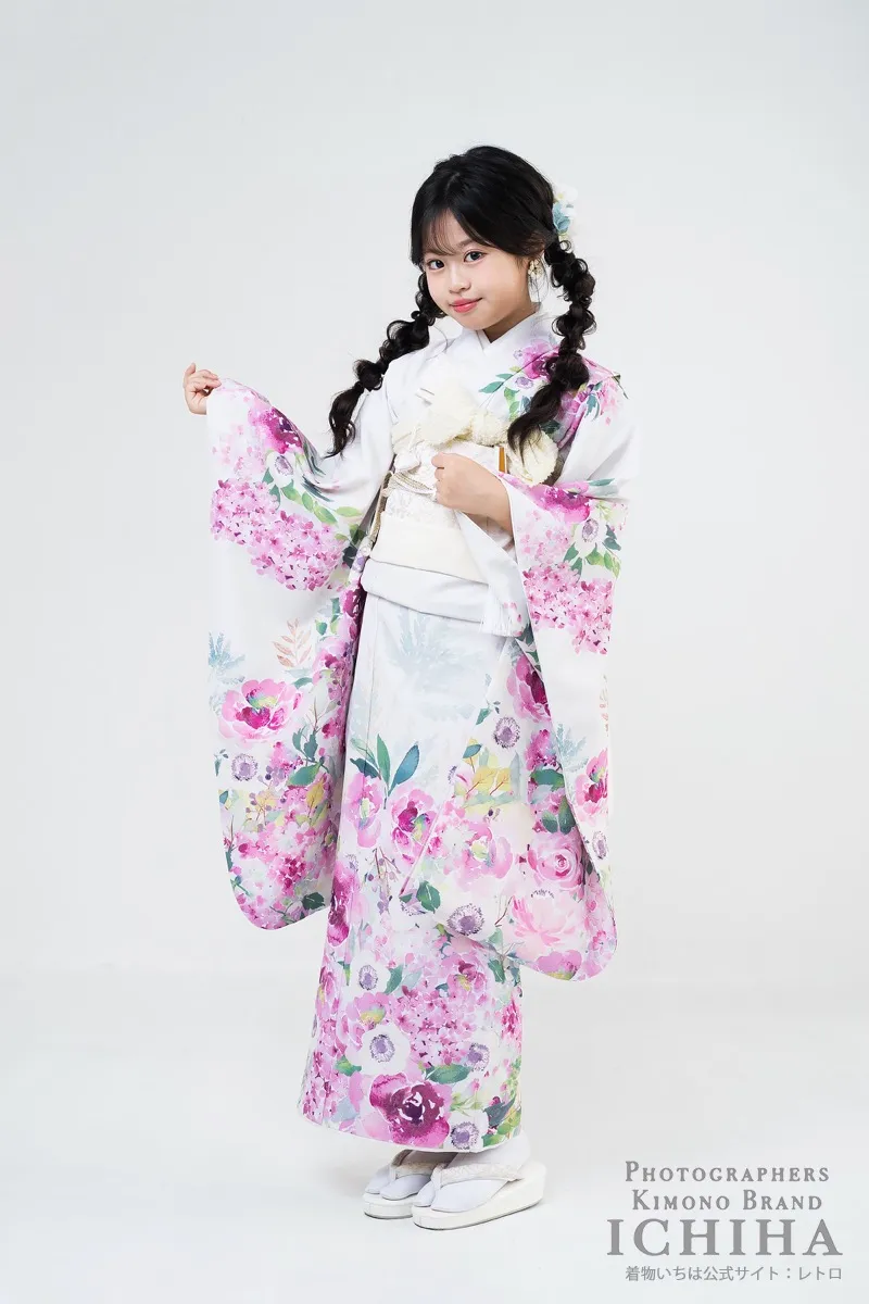 七五三 7歳女の子 水彩アネモネ アイボリー 正面
