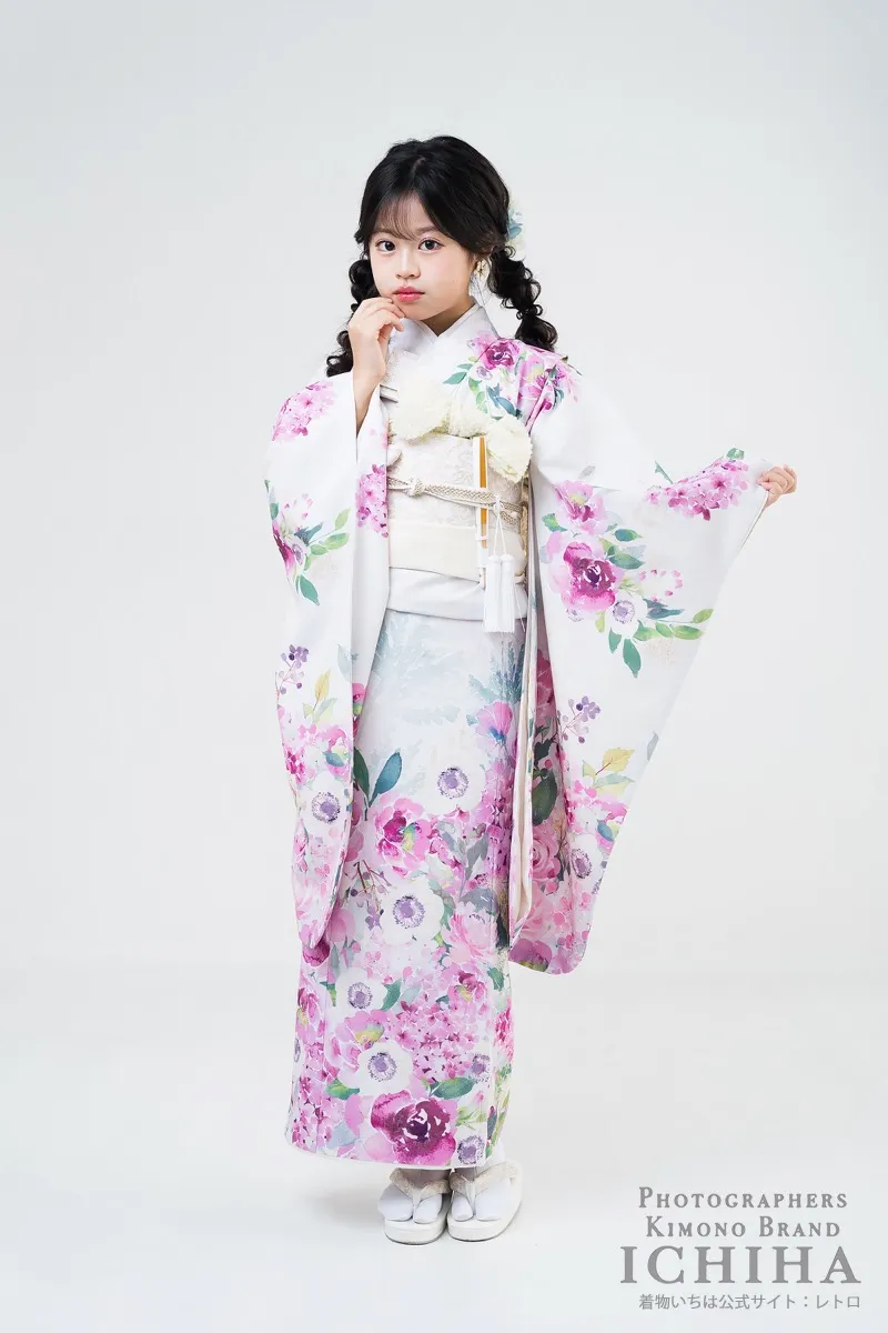 七五三 7歳女の子 水彩アネモネ アイボリー 正面