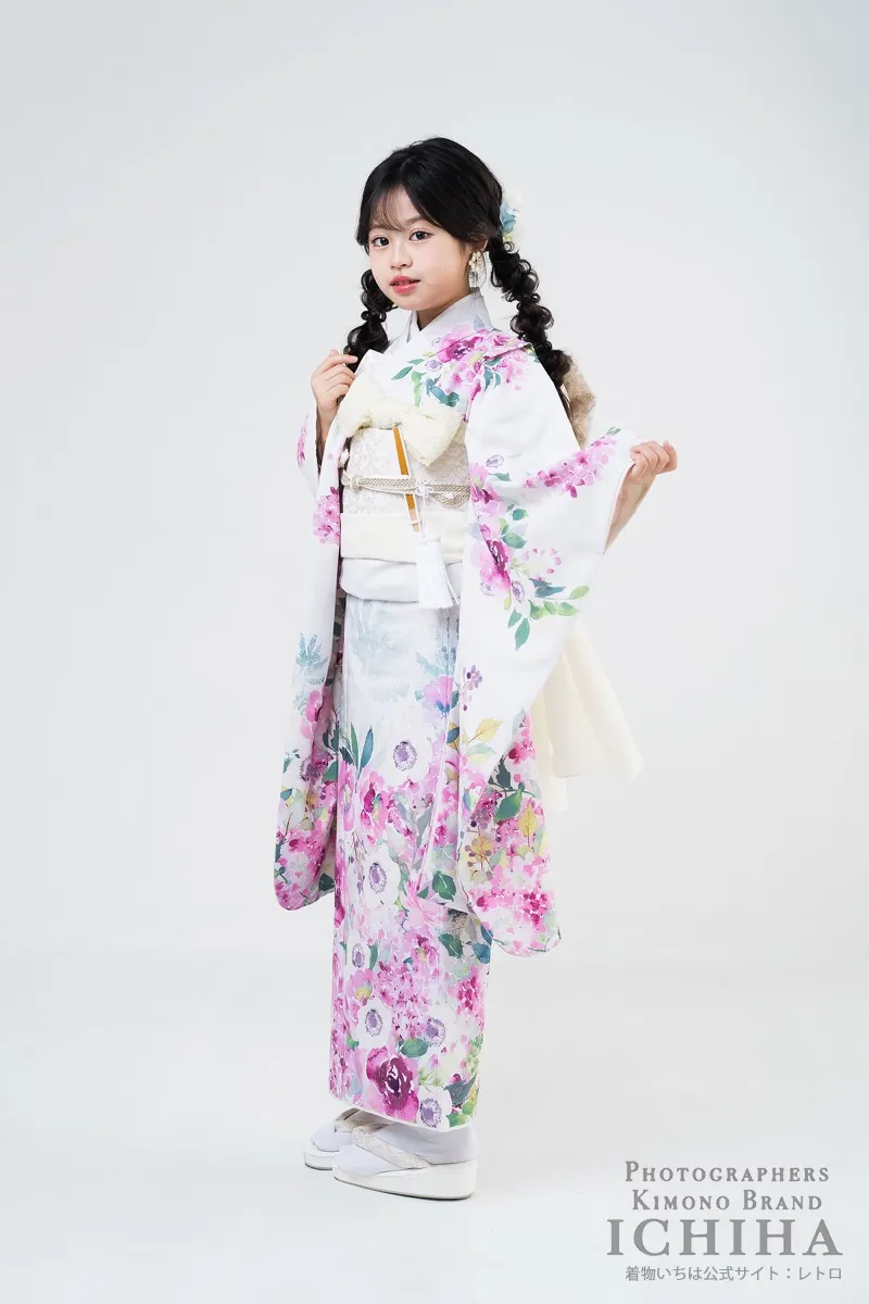七五三 7歳女の子 水彩アネモネ アイボリー 正面