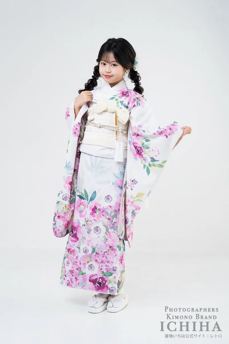 七五三 7歳女の子 水彩アネモネ アイボリー 正面