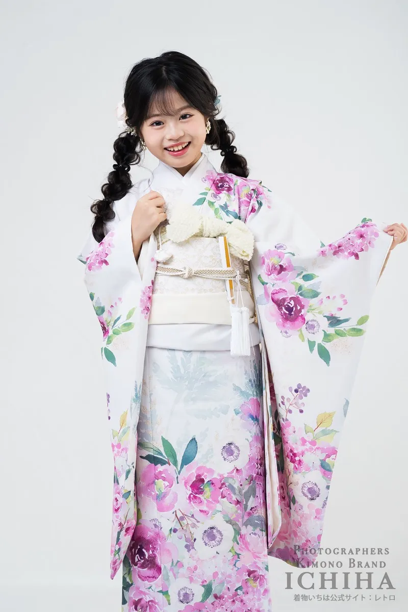 七五三 7歳女の子 水彩アネモネ アイボリー 正面