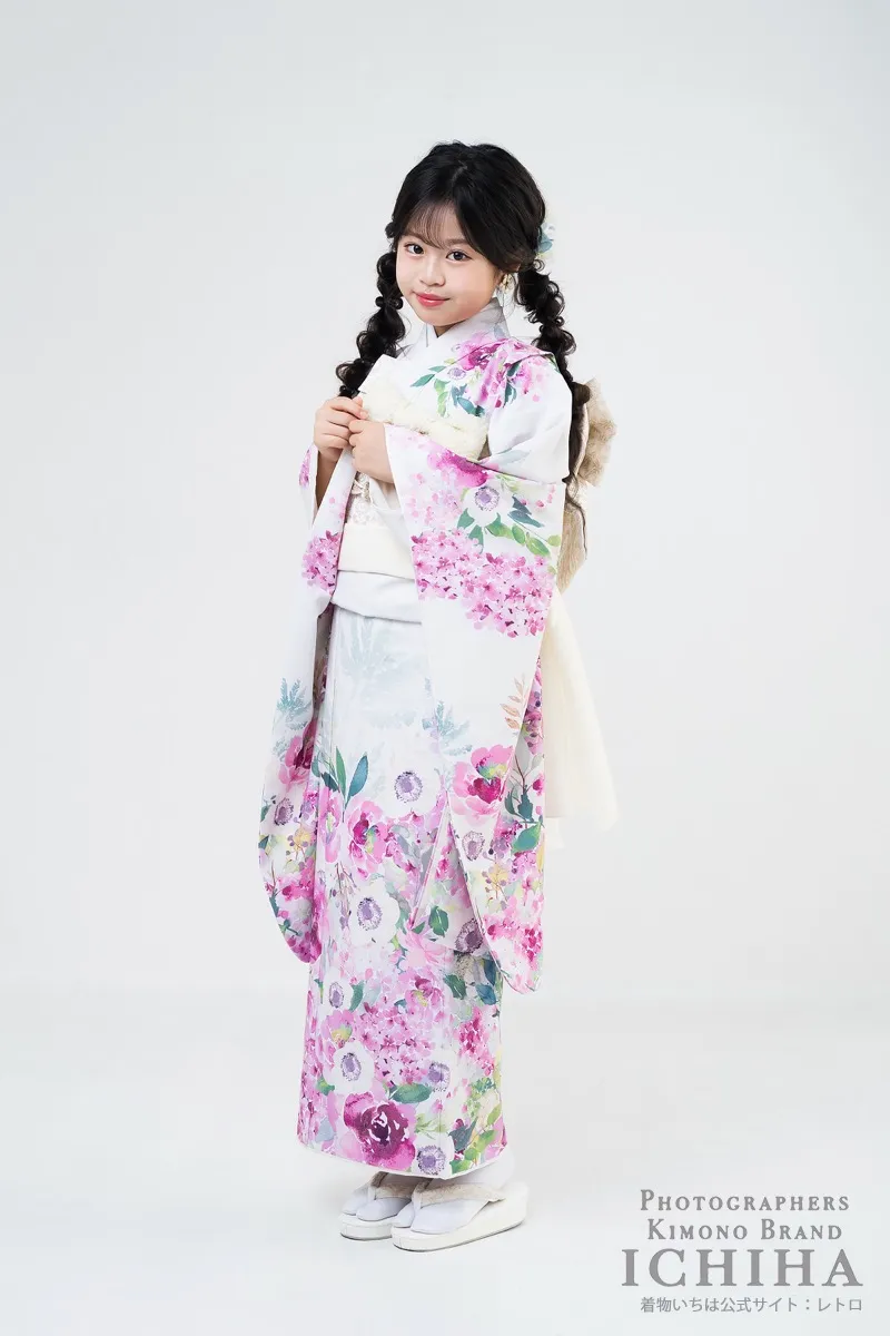 七五三 7歳女の子 水彩アネモネ アイボリー 正面