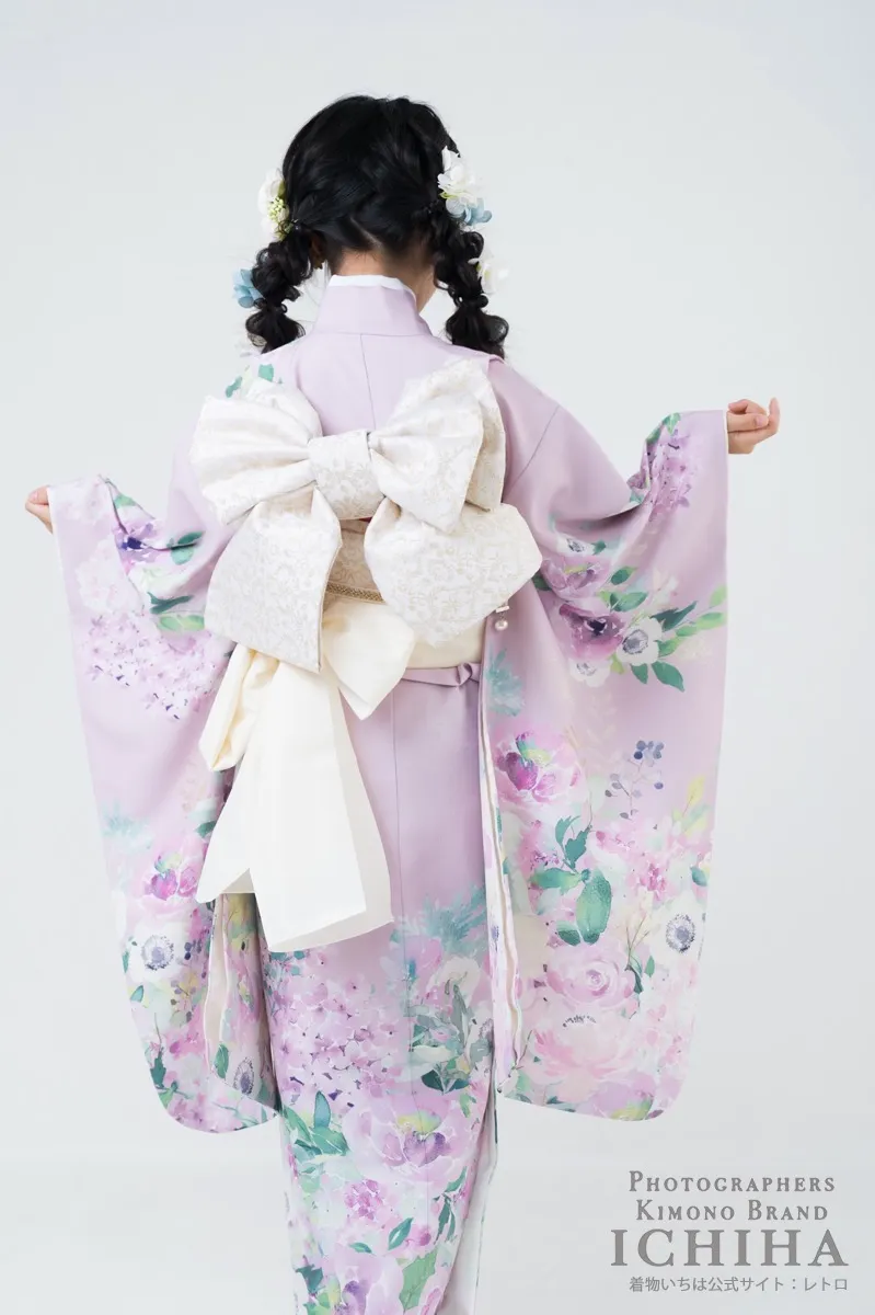 七五三着物レンタル7歳女の子 アネモネ ピンク 淡色花柄15点フルセット