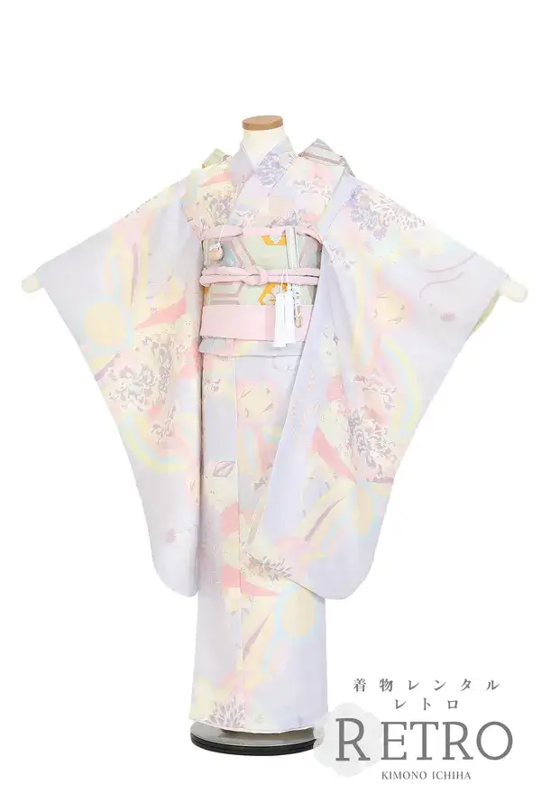 511ag27◎七五三 三歳 女の子 セミアンティーク着物&被布 レトロ 白 