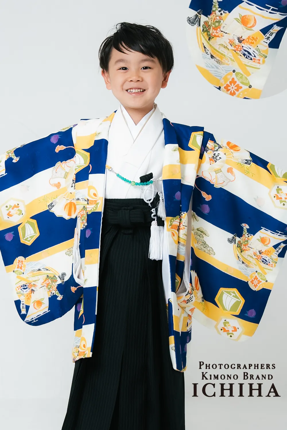 桃太郎シリーズ 紺青×黄 羽織袴セット