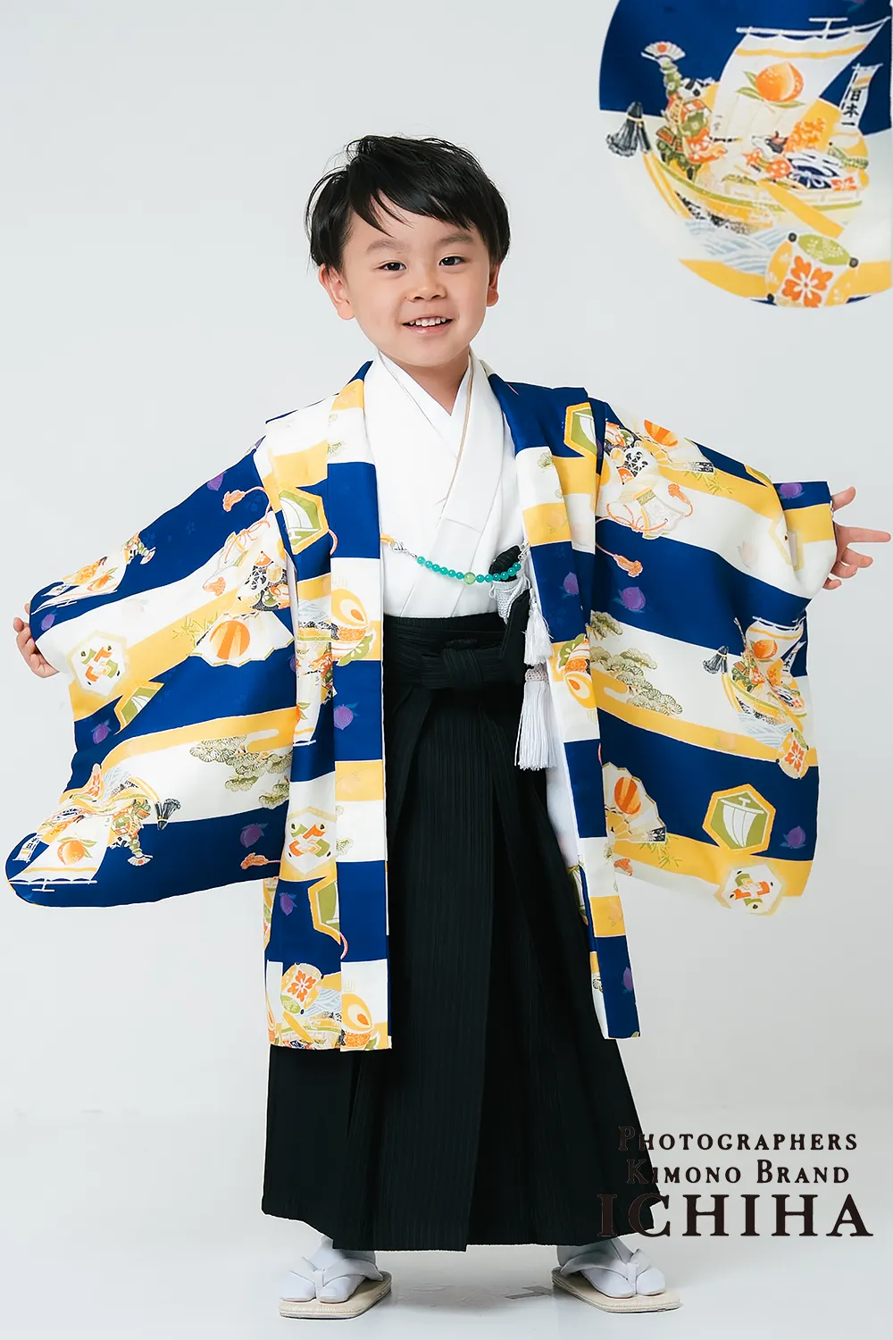 桃太郎シリーズ 紺青×黄 羽織袴セット
