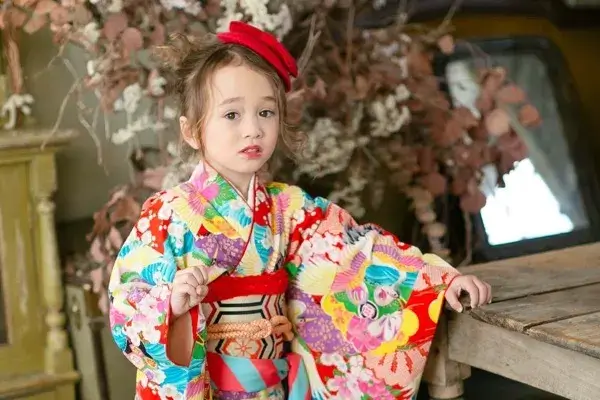 七五三レンタル着物 3歳 大正ロマンなアンティーク 鶴